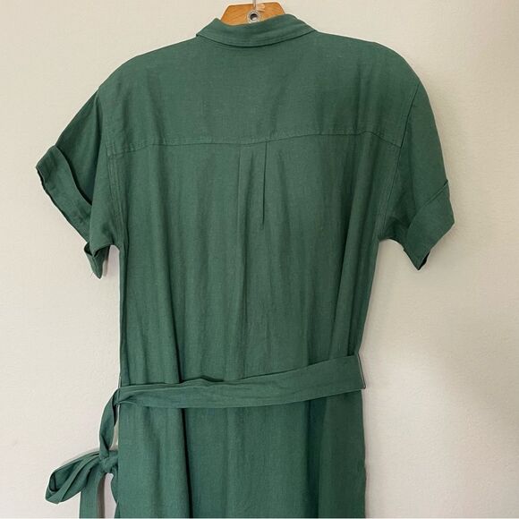 J Crew Factory Linen Blend Belted Mini Shirtdress Size Small Lamppost Green NWT - Picture 12 of 13